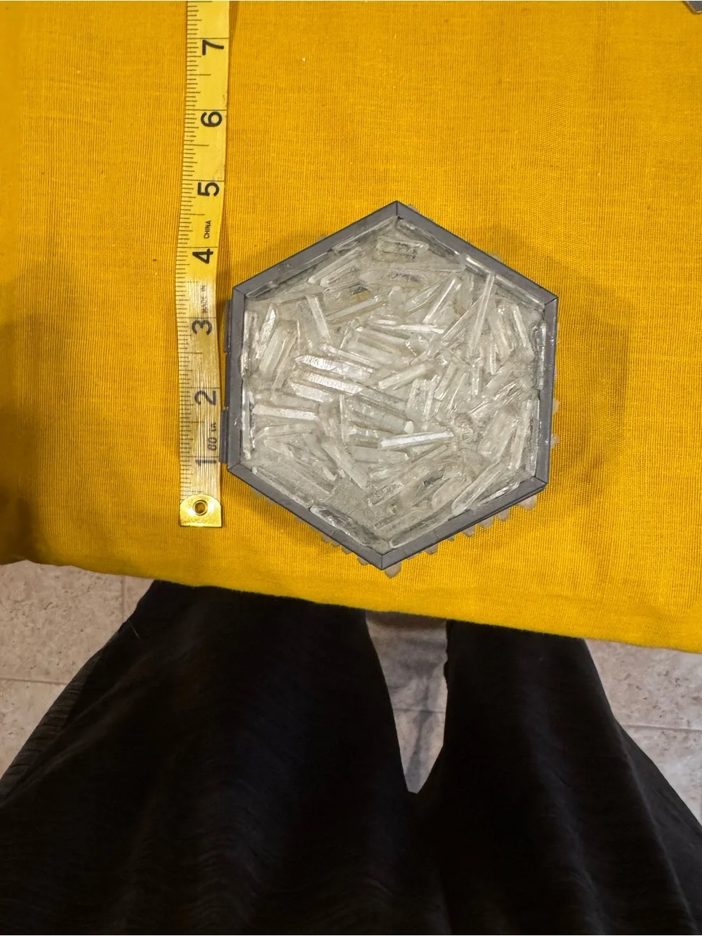 Vintage Hexagonal Raw Clear Quartz Crystal Mirror Trinket Box
